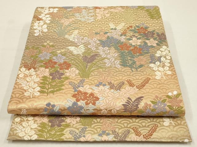 平和屋着物●六通柄袋帯　唐織　草花文　金糸　正絹　逸品　AAAQ7653wj