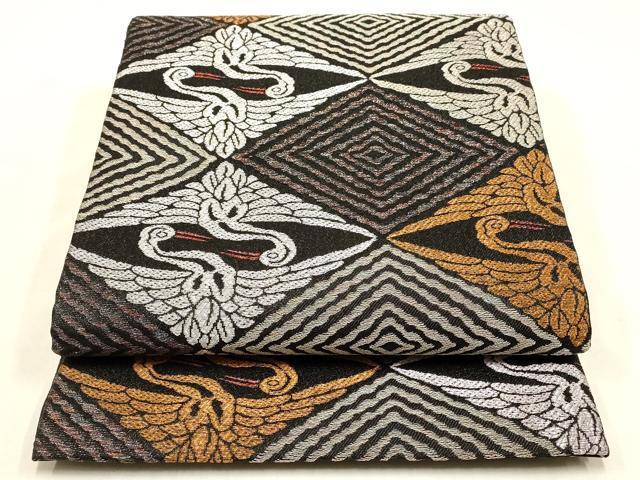 平和屋着物●六通柄袋帯　菱文　鶴　銀糸　正絹　逸品　AAAQ7803wj