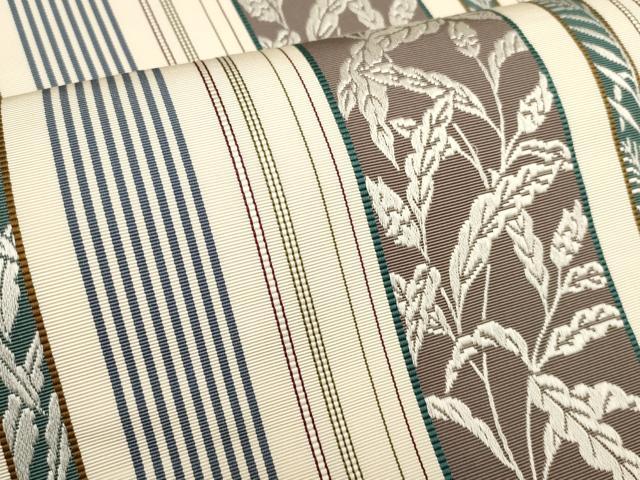 平和屋着物●本場筑前博多織　八寸名古屋帯　枝葉間道　銀糸　正絹　逸品　AAAQ7810wj 平和屋着物○本場筑前博多織 八寸名古屋帯 枝葉間道 銀糸 正絹 逸品