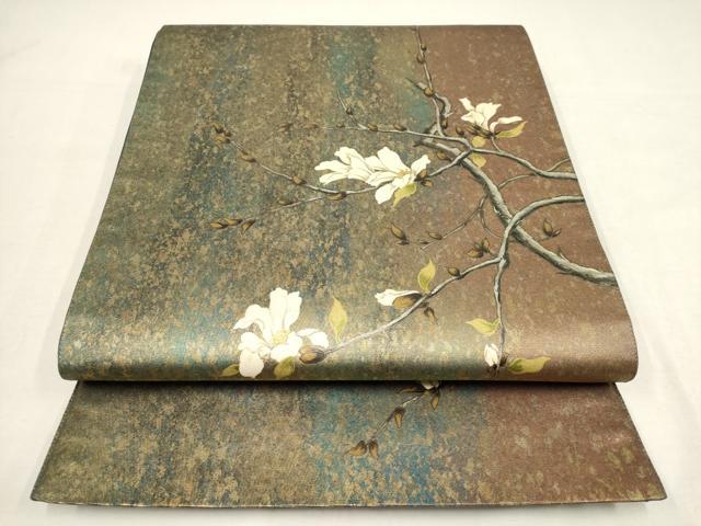 平和屋着物●太鼓柄袋帯　枝花文　金彩　引箔　正絹　逸品　AAAQ7822wj