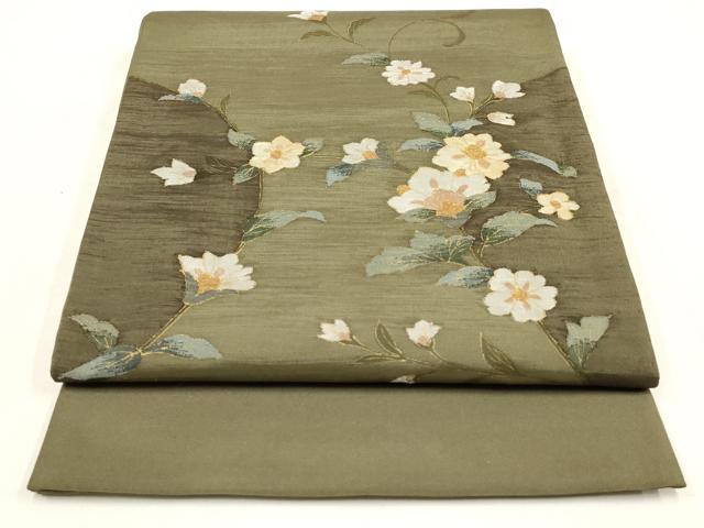 平和屋着物●太鼓柄袋帯　枝花文　すくい織　金糸　正絹　逸品　AAAQ7827wj