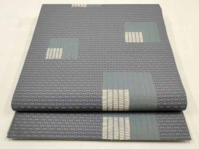 平和屋着物●両面　全通柄袋帯　格子　正絹　逸品　AAAQ7845wj