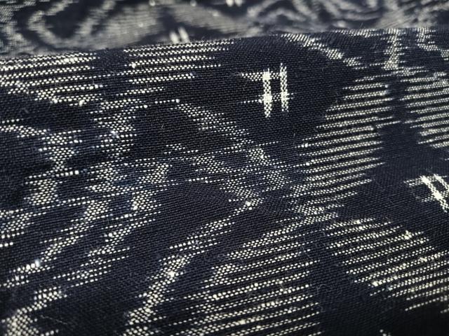 平和屋着物▽極上 久留米絣 単衣 分銅菱七宝文 反端付き