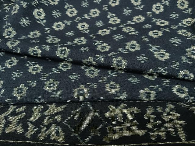 平和屋着物▽久留米絣　単衣　伝統藍絣　草花文　反端付き　綿　逸品　AAAR3490zg