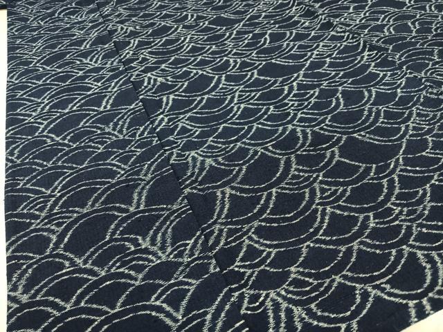 平和屋着物▽久留米絣 単衣 中尾 青海波 反端付き 綿 逸品