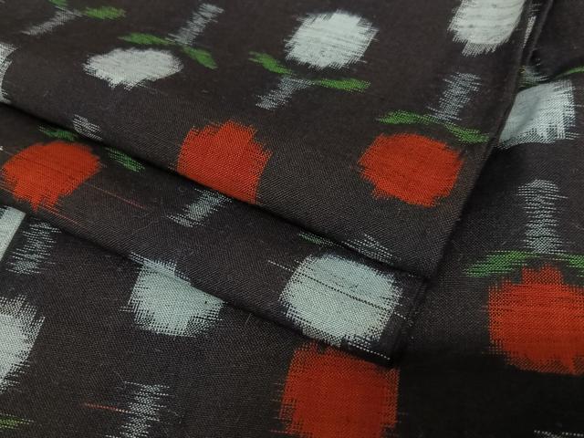 平和屋着物▽久留米絣　単衣　草花文　綿　逸品　AAAR3591zg