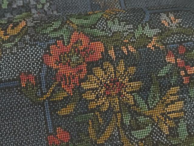 平和屋着物○都喜ヱ門 本場大島紬 反物 着尺 9マルキ 手織 草花