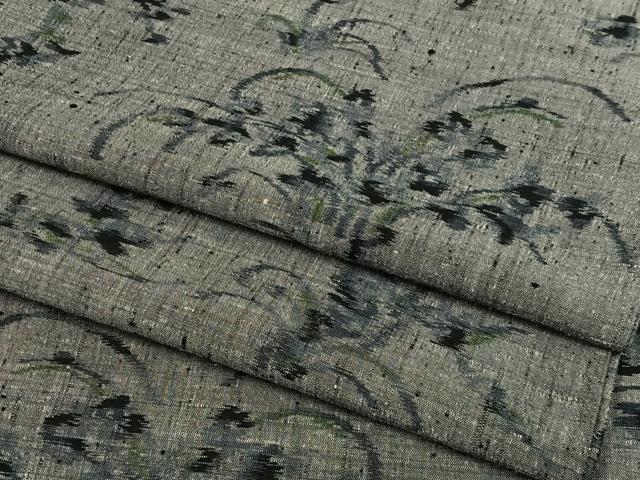 平和屋着物▽上質な紬　単衣　草花文　正絹　逸品　AAAS1494oa