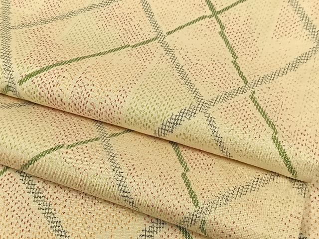 平和屋着物▽上質な紬　単衣　変わり格子　正絹　逸品　AAAS1498oa