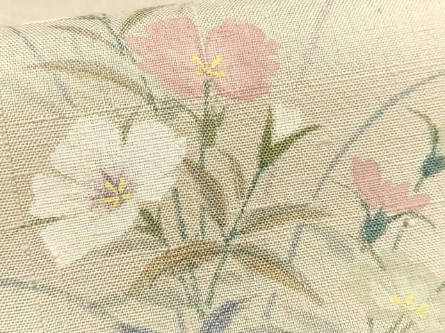 上質なち紬お着物　花草柄　袷　や裄69 身幅細めサイズ 平和屋着物▽上質な紬 単衣 手描き 草花文 正絹 逸品 AAAS1499oa 紬