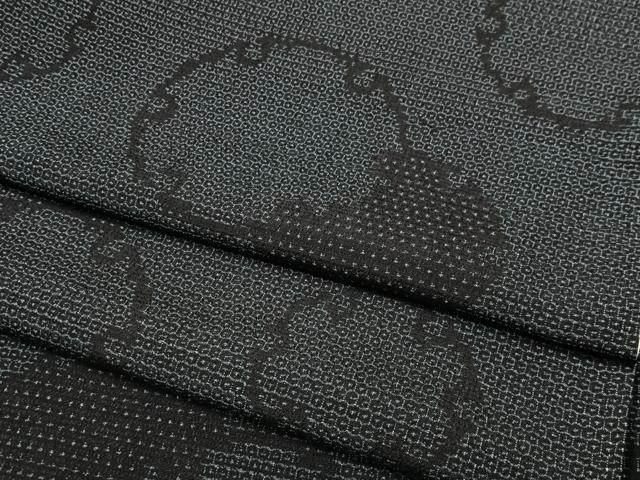 平和屋着物▽本塩沢　単衣　亀甲絣　雪輪文　正絹　逸品　未使用　AAAS1504oa