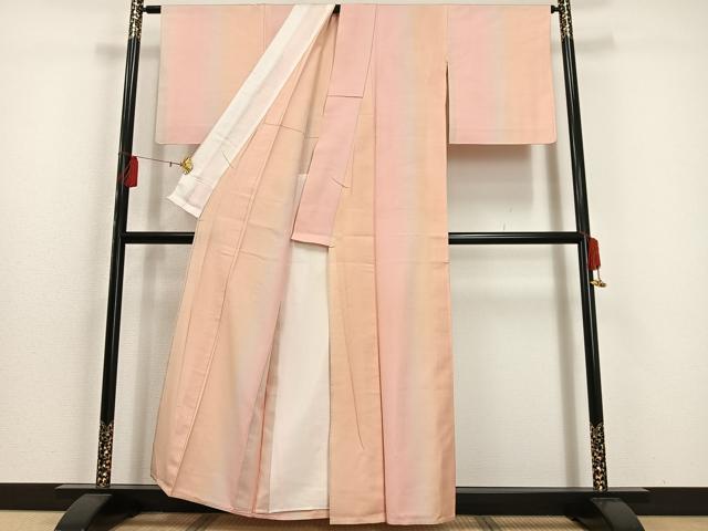 平和屋着物▽紅花紬　米沢　単衣　霞文　正絹　逸品　AAAS1509oa_2