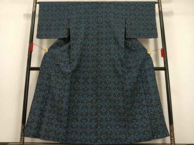 平和屋着物▽お召　単衣　ちぢみ織　蜀江花文　正絹　逸品　AAAS1512oa 平和屋着物▽お召 単衣 ちぢみ織 蜀江花文 正絹 逸品 AAAS1512oa