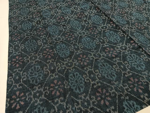 平和屋着物▽お召　単衣　ちぢみ織　蜀江花文　正絹　逸品　AAAS1512oa 平和屋着物▽お召 単衣 ちぢみ織 蜀江花文 正絹 逸品 AAAS1512oa