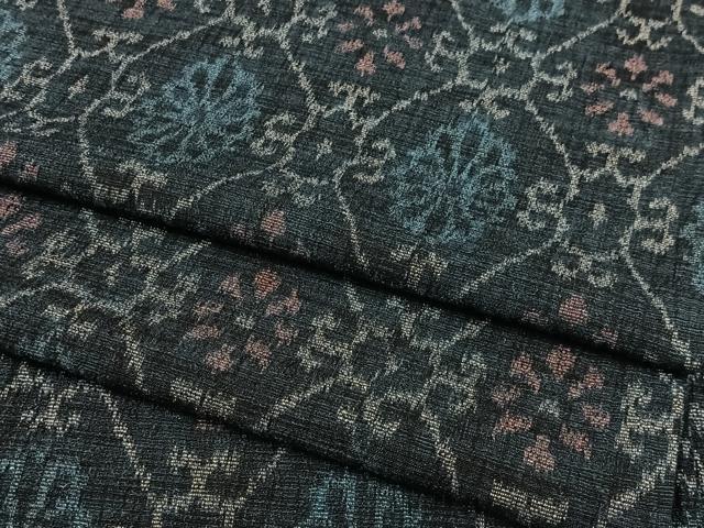 平和屋着物▽お召　単衣　ちぢみ織　蜀江花文　正絹　逸品　AAAS1512oa