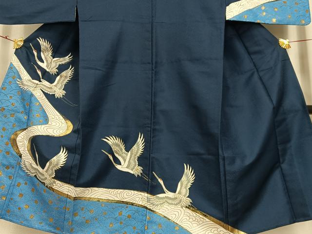 平和屋着物▽男性 訪問着 単衣 飛鶴文 金彩 洗える着物 AAAS1526oa 