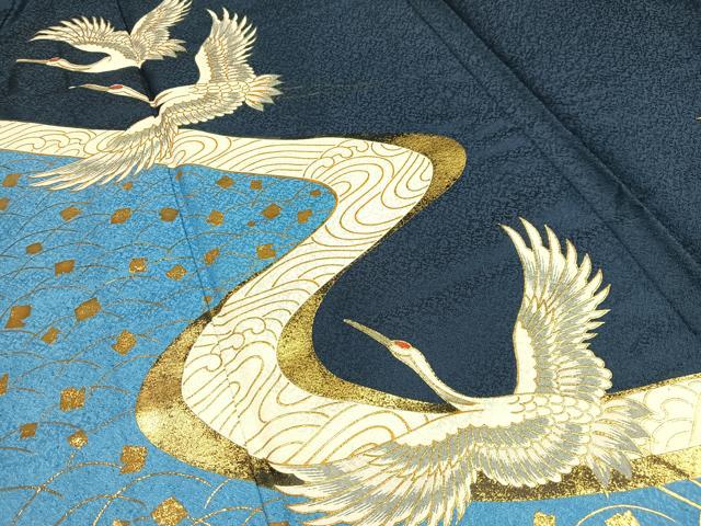 平和屋着物▽男性 訪問着 単衣 飛鶴文 金彩 洗える着物 AAAS1526oa