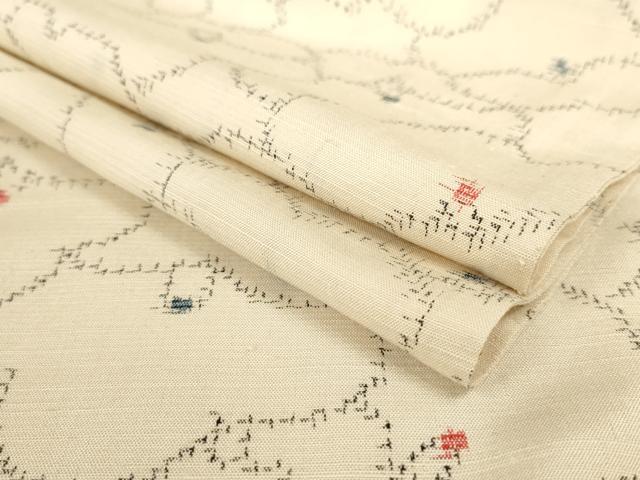 平和屋着物▽上質な紬　単衣　花尽くし　正絹　逸品　AAAS3046iu