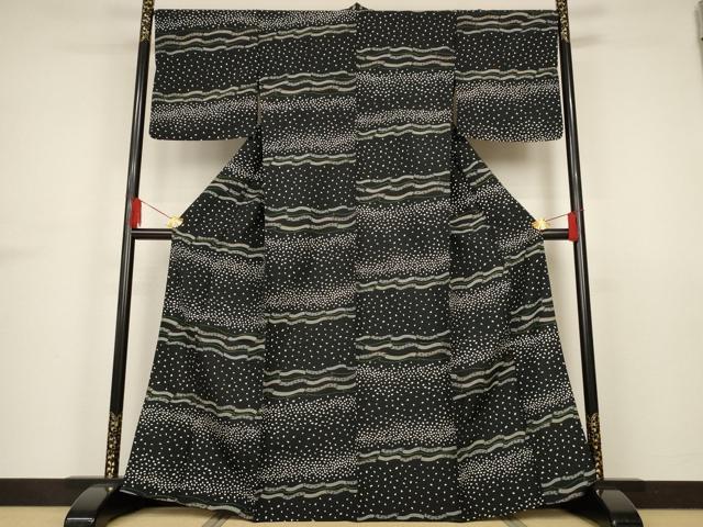 平和屋着物▽小紋 単衣 舞桜文 黒地 洗える着物 AAAS3064iu