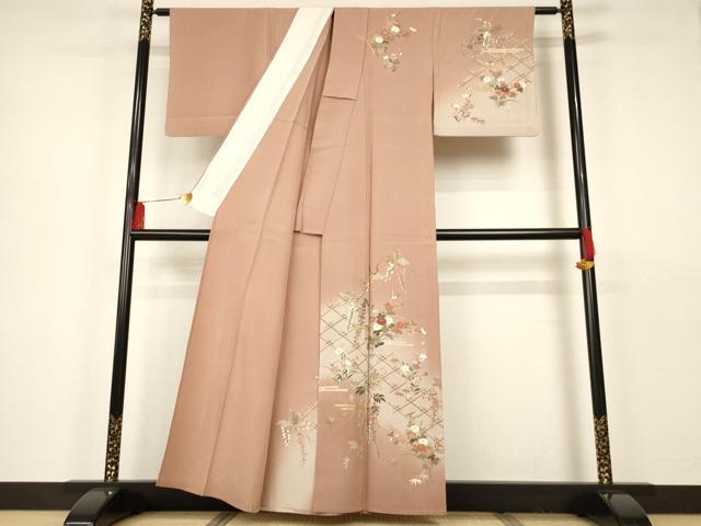 平和屋着物●人形作家・ホリヒロシ　訪問着　流水箔散らし文様　暈し染め　金彩　鬼しぼ縮緬　正絹　逸品　AAAZ7214ck 平和屋着物○人形作家・ホリヒロシ 訪問着 流水箔散らし文様 暈し染め