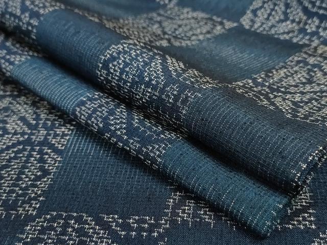 平和屋着物▽上質な紬　単衣　市松文様　正絹　逸品　AAAS3088iu