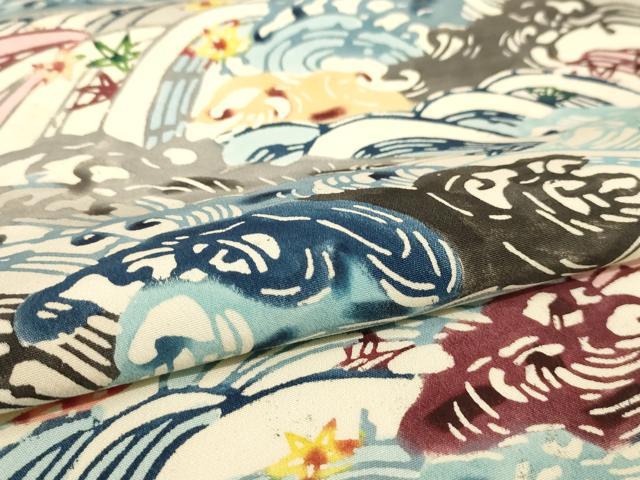 平和屋着物▽上質な小紋 単衣 立波文 黒地 正絹 逸品 DAAS0040az