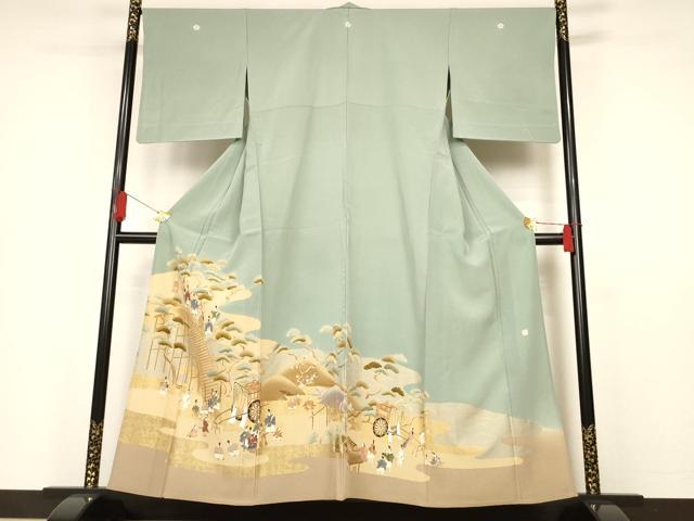 平和屋着物○訪問着 紬地 手描き 藤花房 金彩 正絹 逸品 AABA2646np