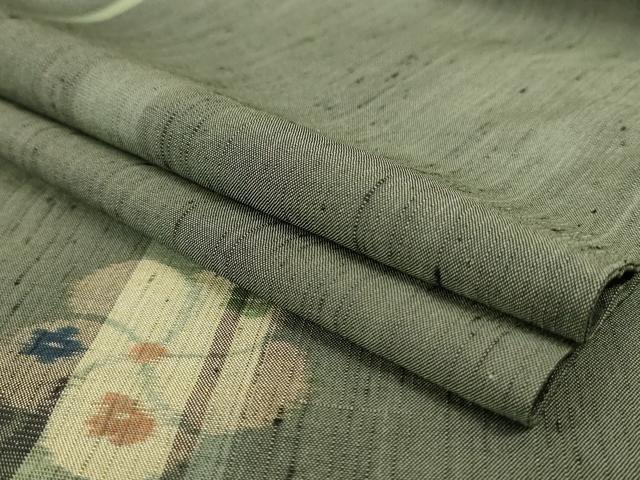 平和屋着物▽上質な紬　単衣　捻梅　正絹　逸品　AAAS3098iu