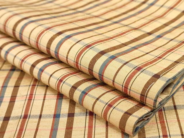 平和屋着物▽上質な紬　単衣　格子　正絹　逸品　AAAS3101iu