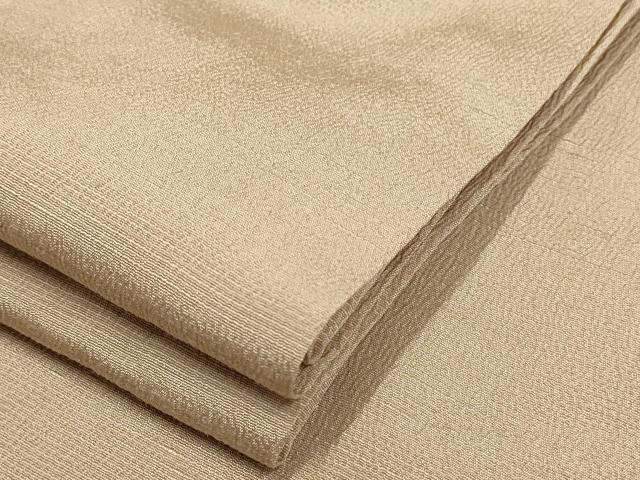 平和屋着物▽上質な色無地　単衣　白橡色　お召縮緬　正絹　逸品　AAAS4930fy