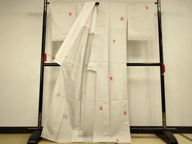 平和屋着物▽お召 単衣 色紙重ね文 正絹 逸品 AAAS4933fy