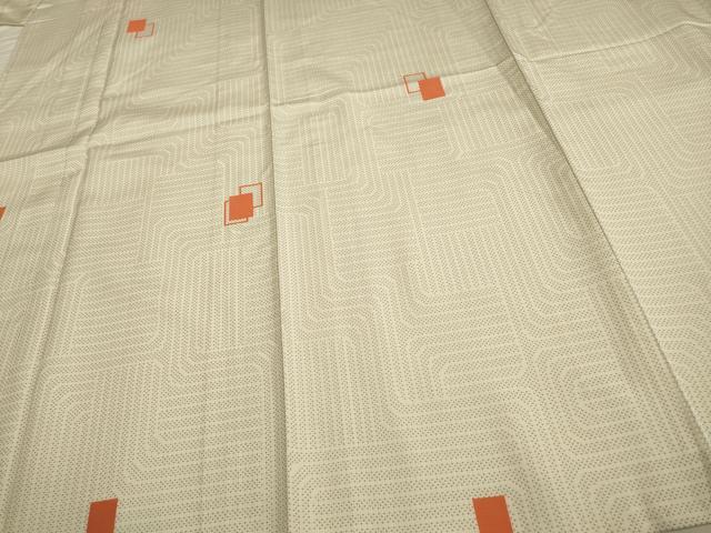 平和屋着物▽お召 単衣 色紙重ね文 正絹 逸品 AAAS4933fy