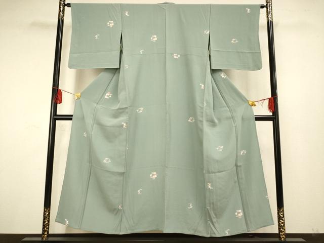 平和屋着物▽上質な色無地 単衣 流水草花丸地紋 薄桜色