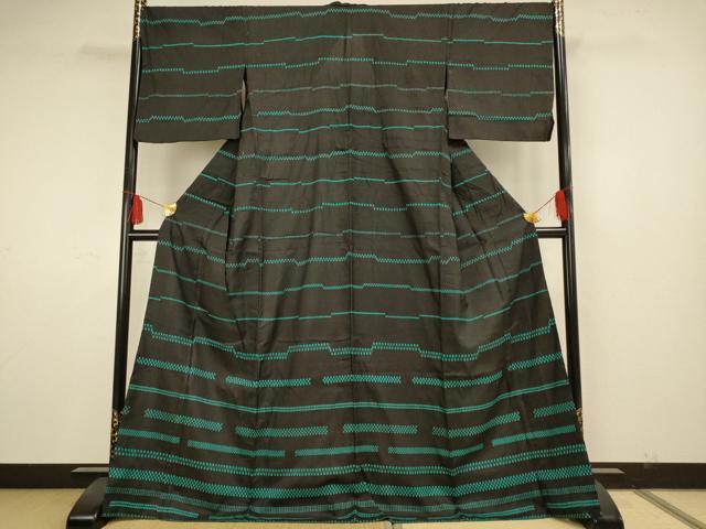 平和屋着物▽付下げ　単衣　紬地　幾何学文　胴抜き仕立て　正絹　逸品　AAAS4945fy