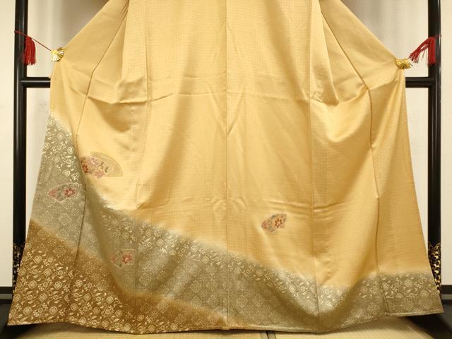 平和屋着物▽訪問着 単衣 刺繍 地紙花文 金彩 正絹 逸品 AAAS4953fy
