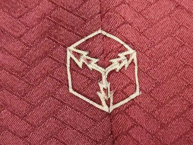 平和屋着物▽上質な色無地 単衣 檜垣地紋 葡萄茶色 正絹 逸品