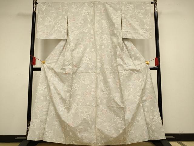 平和屋着物▽本場大島紬 白大島 単衣 唐草文 正絹 逸品 DAAU3986du