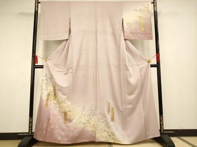 平和屋着物▽訪問着　単衣　草花文　金銀彩　正絹　逸品　AAAS4966fy