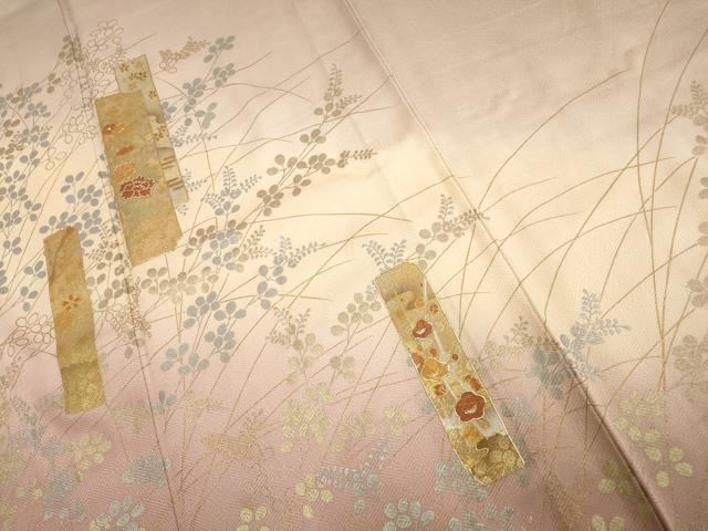 平和屋着物▽訪問着 単衣 草花文 金銀彩 正絹 逸品 AAAS4966fy