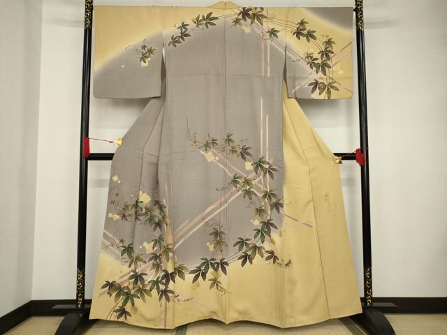 平和屋着物●皇室デザイナー　中村乃武夫　訪問着　葡萄唐草文　暈し染　金彩　正絹　逸品　AAAS6665ck