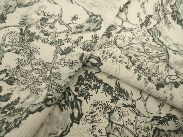 平和屋着物●上質な小紋　風景文　鬼しぼ縮緬　　正絹　逸品　AAAS6681ck