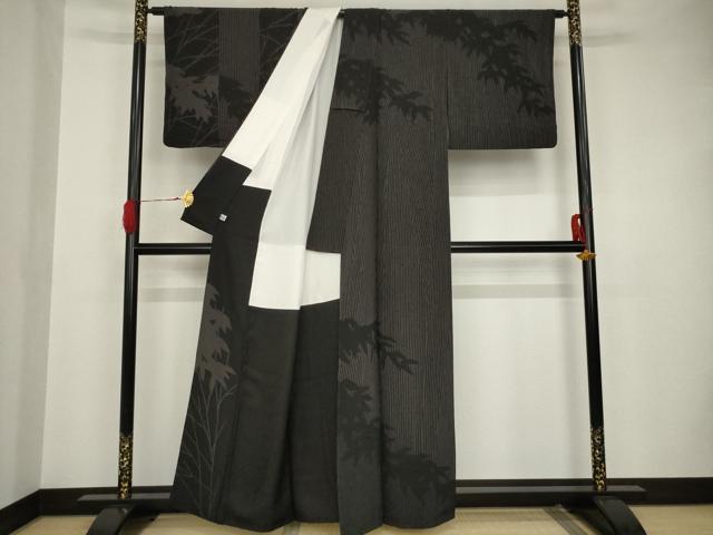 平和屋着物○訪問着 笹竹シルエット 黒地 正絹 逸品 AAAS6685ck