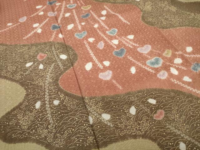 平和屋着物○訪問着 作家物 絞り 流水枝垂れ花文 金彩 正絹 逸品