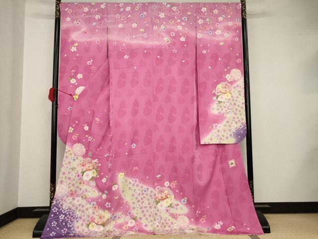 平和屋着物●「anan」ブランド　振袖　雪輪花鞠文　暈し染め　金銀糸　ロング丈　正絹　逸品　AAAS6701ck