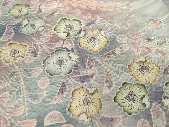 平和屋着物○白河貞雄 振袖 辻が花 絞り 舞花文 暈し染め 銀通し地