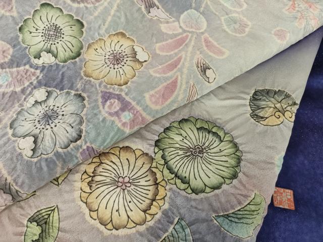 平和屋着物○白河貞雄 振袖 辻が花 絞り 舞花文 暈し染め 銀通し地