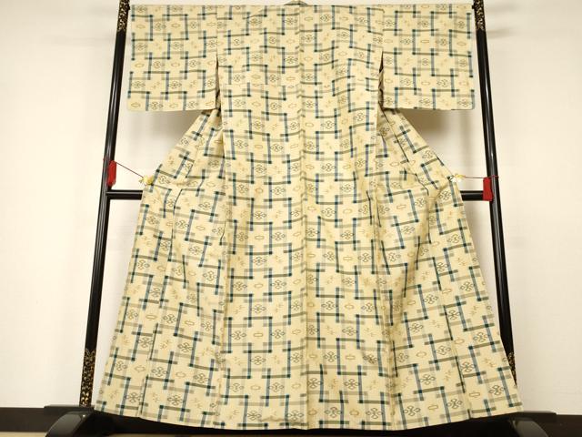 平和屋着物▽本場琉球絣 単衣 紬 手織 正絹 逸品 AAAZ7801jh