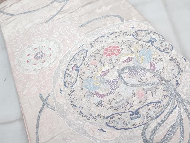 平和屋着物◎六通柄袋帯 唐織 花鳥文 トナカイ 金銀糸 正絹 逸品
