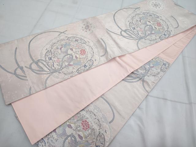 平和屋着物◎六通柄袋帯 唐織 花鳥文 トナカイ 金銀糸 正絹 逸品