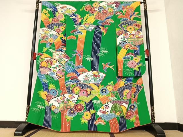 平和屋着物●豪華振袖　紅型　松竹梅舞鳥文　正絹　逸品　AAAT0212zg